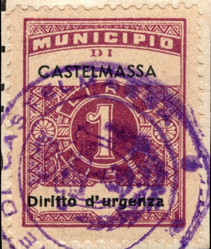 Marca da Bollo del Comune di CASTELMASSA su Carta Bianca di dimensioni 23 x 29 mm
