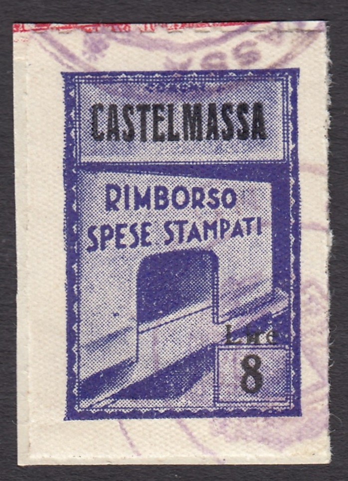 Marca da Bollo del Comune di CASTELMASSA su Carta Bianca Sottile di dimensioni 19,5 x 28,5 mm