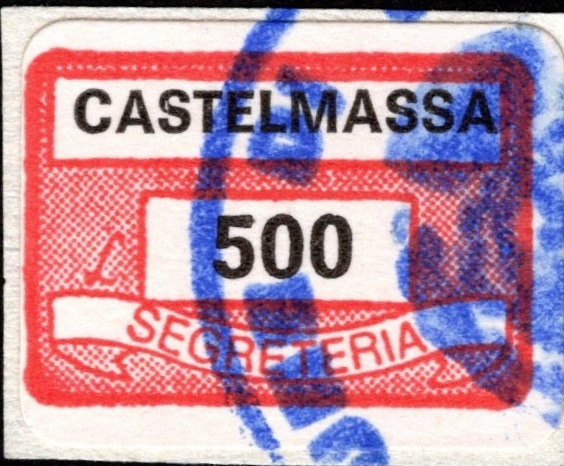 Marca da Bollo del Comune di CASTELMASSA su Carta Bianca di dimensioni 19 x 14 mm