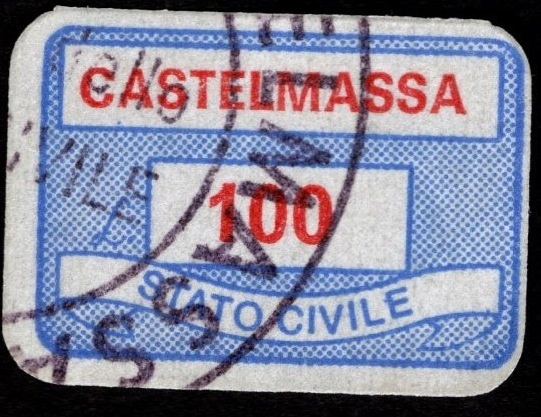 Marca da Bollo del Comune di CASTELMASSA su Carta Bianca di dimensioni 19 x 14 mm