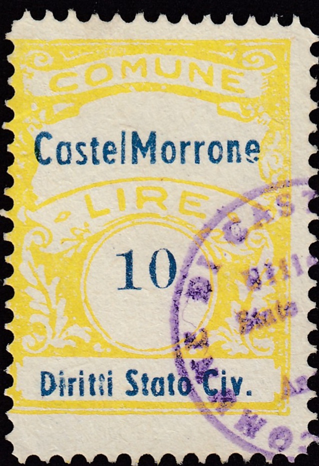 Marca da Bollo del Comune di CASTEL MORRONE su Carta Bianca Sottile di dimensioni 21 x 28,5 mm