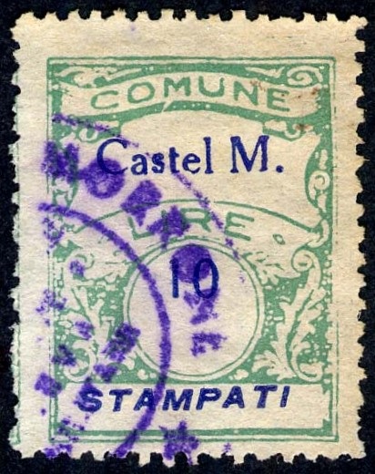 Marca da Bollo del Comune di CASTEL MORRONE su Carta Bianca Sottile di dimensioni 21 x 28,5 mm