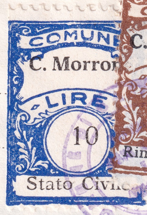 Marca da Bollo del Comune di CASTEL MORRONE su Carta Bianca Sottile di dimensioni 21 x 28,5 mm