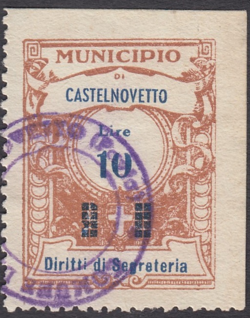 Marca da Bollo del Comune di CASTELNOVETTO su Carta Bianca di dimensioni 24 x 31 mm