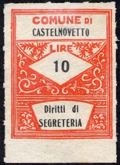 Marca da Bollo del Comune di CASTELNOVETTO su Carta Bianca Sottile di dimensioni 22 x 28 mm