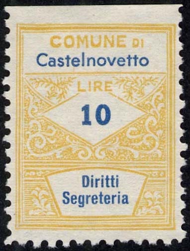 Marca da Bollo del Comune di CASTELNOVETTO su Carta Bianca Sottile di dimensioni 22 x 28 mm