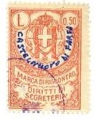 Marca da Bollo del Comune di CASTELNUOVO DI FARFA su Carta Bianca Sottile di dimensioni 26 x 36 mm