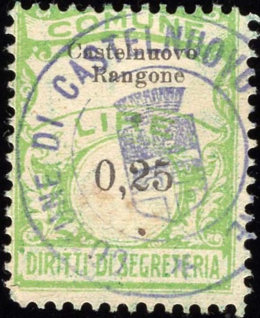 Marca da Bollo del Comune di CASTELNUOVO RANGONE su Carta Bianca Sottile di dimensioni 22,5 x 29 mm