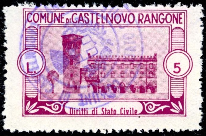 Marca da Bollo del Comune di CASTELNUOVO RANGONE su Carta Bianca di dimensioni 35 x 21 mm