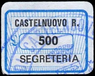 Marca da Bollo del Comune di CASTELNUOVO RANGONE su Carta Bianca di dimensioni 18,5 x 12,5 mm