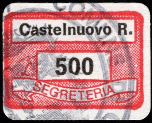 Marca da Bollo del Comune di CASTELNUOVO RANGONE su Carta Bianca di dimensioni 19 x 14 mm