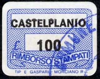Marca da Bollo del Comune di CASTELPLANIO su Carta Bianca di dimensioni 19 x 14 mm