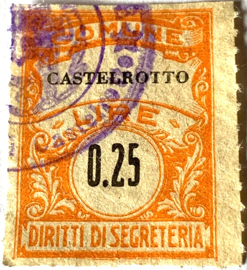 Marca da Bollo del Comune di CASTELROTTO (KASTELRUTH) su Carta Bianca di dimensioni 23 x 29 mm