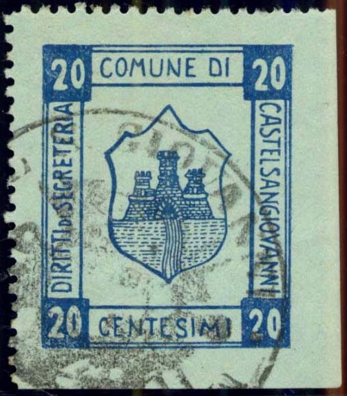 Marca da Bollo del Comune di CASTEL SAN GIOVANNI su Carta Bianca di dimensioni mm