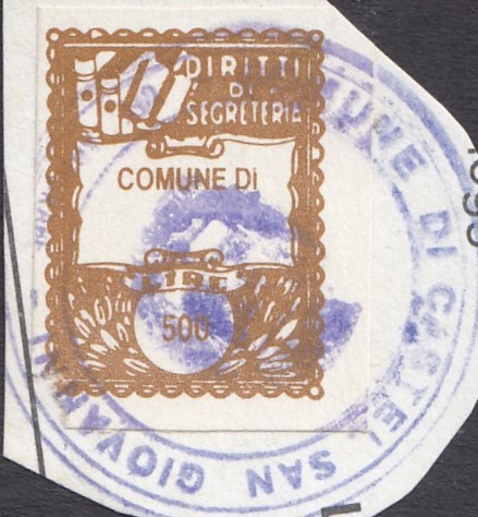 Marca da Bollo del Comune di CASTEL SAN GIOVANNI su Carta Bianca di dimensioni 16 x 21 mm