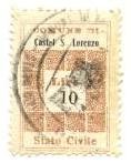 Marca da Bollo del Comune di CASTEL SAN LORENZO su Carta Bianca di dimensioni 19,5 x 28,5 mm