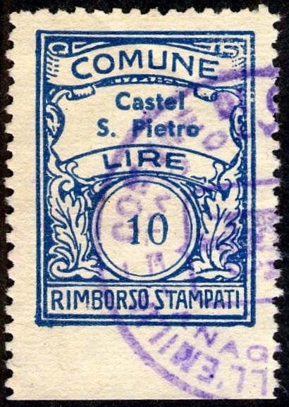 Marca da Bollo del Comune di CASTEL SAN PIETRO TERME su Carta Bianca di dimensioni 21 x 28,5 mm