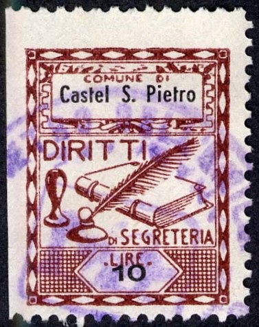 Marca da Bollo del Comune di CASTEL SAN PIETRO TERME su Carta Bianca di dimensioni 19,5 x 25 mm