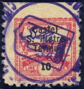 Marca da Bollo del Comune di CASTEL SAN PIETRO TERME su Carta Bianca di dimensioni 19,5 x 21 mm