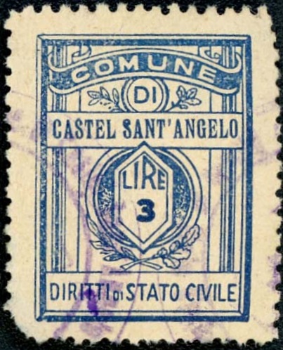 Marca da Bollo del Comune di CASTEL SANT´ANGELO su Carta Bianca di dimensioni 22 x 28 mm