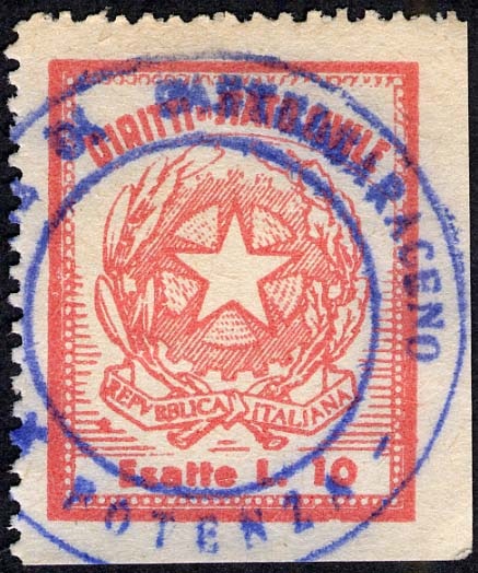 Marca da Bollo del Comune di CASTELSARACENO su Carta Bianca di dimensioni 24 x 30 mm