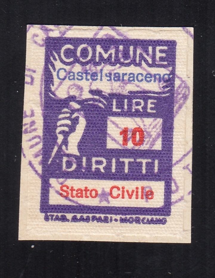 Marca da Bollo del Comune di CASTELSARACENO su Carta Bianca di dimensioni 18 x 25 mm