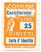 Marca da Bollo del Comune di CASTELTERMINI su Carta Bianca Sottile di dimensioni 18 X 25,5 mm