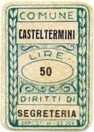 Marca da Bollo del Comune di CASTELTERMINI su Carta Bianca di dimensioni 20 x 30 mm