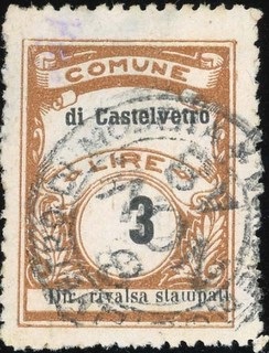 Marca da Bollo del Comune di CASTELVETRO DI MODENA su Carta Blu di dimensioni 22,5 x 29 mm