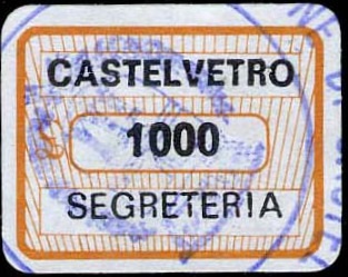Marca da Bollo del Comune di CASTELVETRO DI MODENA su Carta Bianca di dimensioni 19 x 14 mm