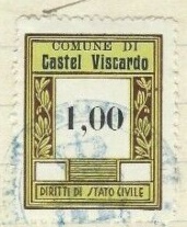 Marca da Bollo del Comune di CASTEL VISCARDO su Carta Bianca Sottile di dimensioni 23 X 30 mm