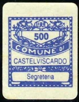 Marca da Bollo del Comune di CASTEL VISCARDO su Carta Bianca di dimensioni 15 x 16,5 mm