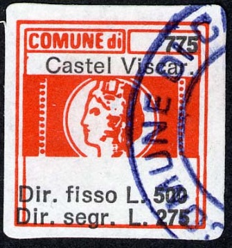 Marca da Bollo del Comune di CASTEL VISCARDO su Carta Bianca di dimensioni 19 x 20 mm