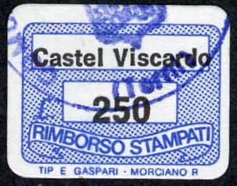 Marca da Bollo del Comune di CASTEL VISCARDO su Carta Bianca di dimensioni 18,5 x 14 mm