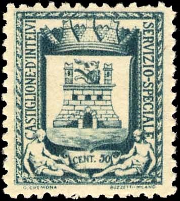 Marca da Bollo del Comune di CASTIGLIONE D´INTELVI su Carta Bianca di dimensioni 20,5 x 25 mm