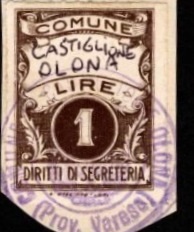 Marca da Bollo del Comune di CASTIGLIONE OLONA su Carta Bianca di dimensioni 22 x 29 mm