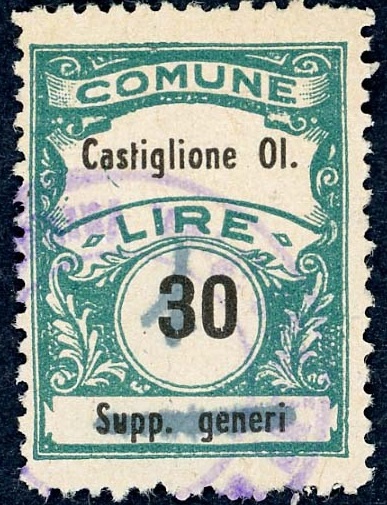 Marca da Bollo del Comune di CASTIGLIONE OLONA su Carta Bianca di dimensioni 22 x 29 mm