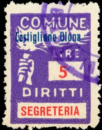 Marca da Bollo del Comune di CASTIGLIONE OLONA su Carta Bianca Sottile di dimensioni 18,5 x 26 mm