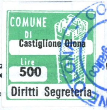 Marca da Bollo del Comune di CASTIGLIONE OLONA su Carta Bianca di dimensioni 20 x 20 mm