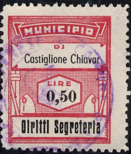 Marca da Bollo del Comune di CASTIGLIONE CHIAVARESE su Carta Bianca di dimensioni mm