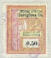 Marca da Bollo del Comune di CASTIGLIONE CHIAVARESE su Carta Bianca di dimensioni 23 x 29 mm