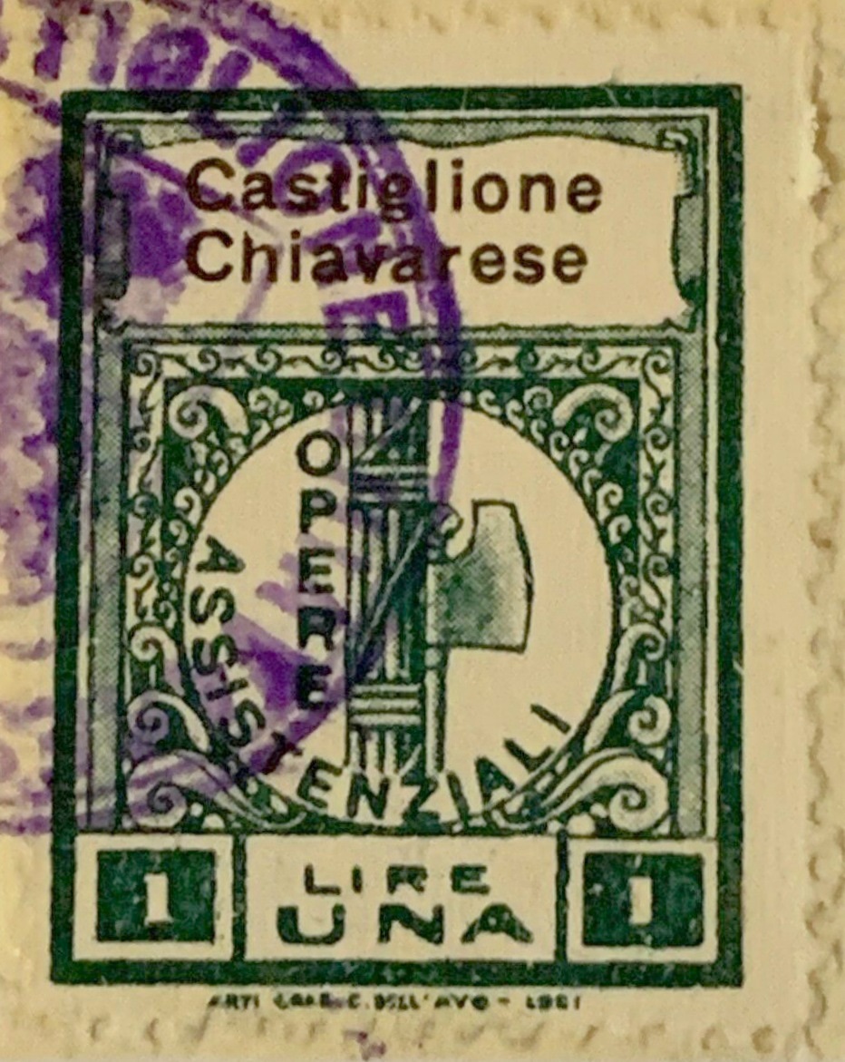 Marca da Bollo del Comune di CASTIGLIONE CHIAVARESE su Carta Bianca di dimensioni 22,5 x 29 mm