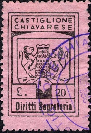 Marca da Bollo del Comune di CASTIGLIONE CHIAVARESE su Carta Colorata di dimensioni mm