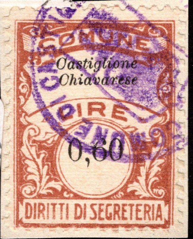 Marca da Bollo del Comune di CASTIGLIONE CHIAVARESE su Carta Bianca di dimensioni 21 X 27 mm
