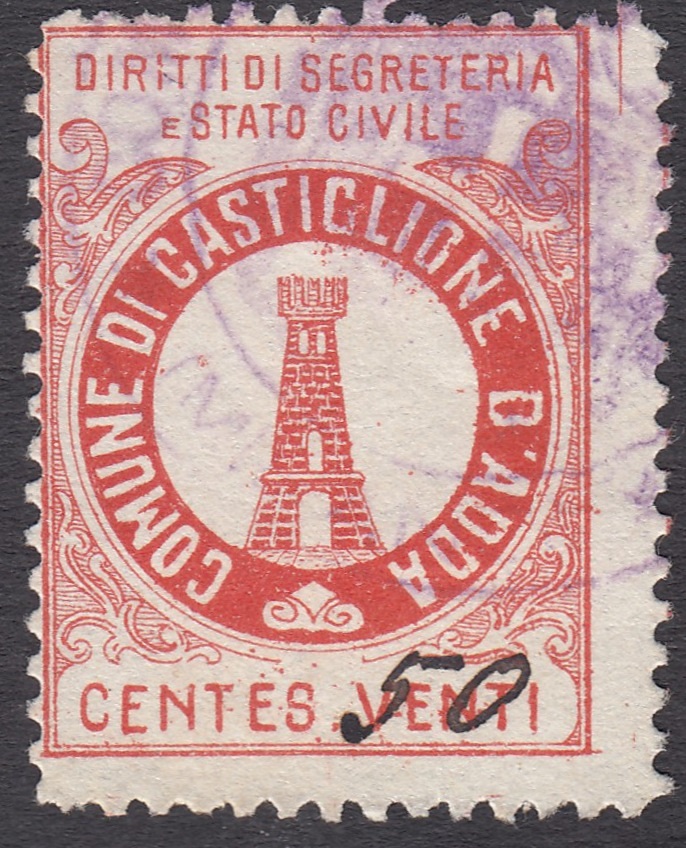 Marca da Bollo del Comune di CASTIGLIONE D´ADDA su Carta Bianca di dimensioni 22,5 x 28,5 mm