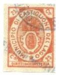 Marca da Bollo del Comune di CASTIGLIONE DEL LAGO su Carta Bianca di dimensioni 22 x 31 mm