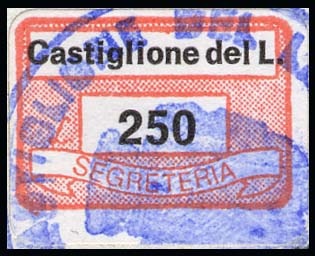 Marca da Bollo del Comune di CASTIGLIONE DEL LAGO su Carta Bianca di dimensioni 19 x 14 mm