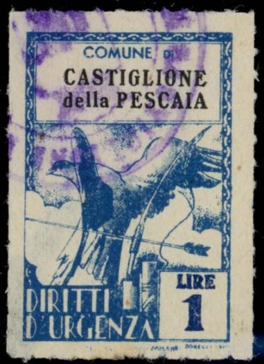 Marca da Bollo del Comune di CASTIGLIONE DELLA PESCAIA su Carta Bianca Sottile di dimensioni 21 x 32,5 mm