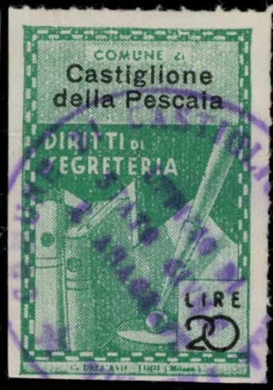 Marca da Bollo del Comune di CASTIGLIONE DELLA PESCAIA su Carta Bianca Sottile di dimensioni 20,5 x 31,5 mm