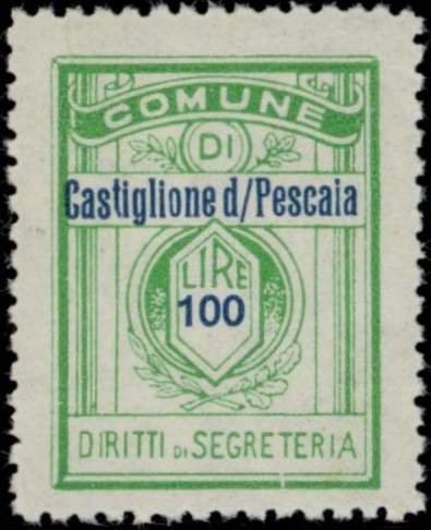 Marca da Bollo del Comune di CASTIGLIONE DELLA PESCAIA su Carta Bianca Sottile di dimensioni 21 x 27,5 mm